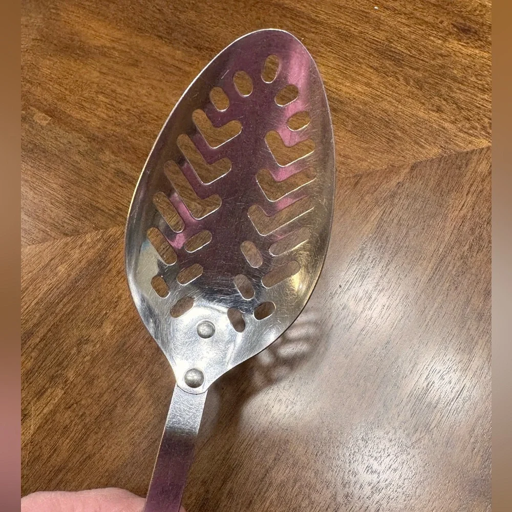 Vintage Slotted Spoon wooden handle HAPPY HOME Stainless USA